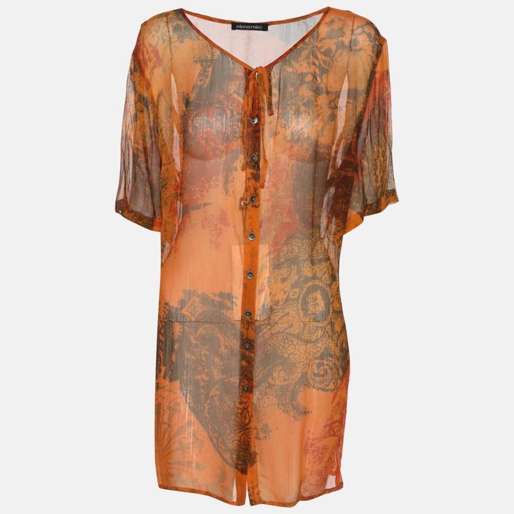 Elena Miro Orange Printed Chiffon Blouse L